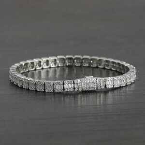925 Sterling Silver 8" Mens 2ct Diamond Tennis Bracelet Guys New 8 inch Jewelry